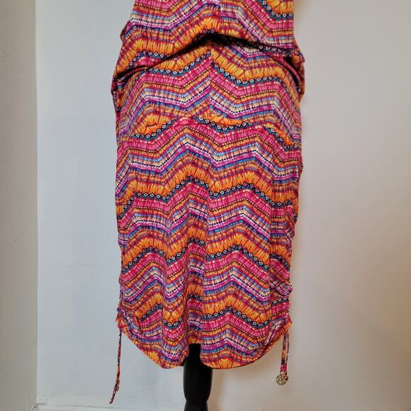 Luli Fama V-Neck Racerback Swim Cover-Up Dress Multi Color Pattern Cinch Resort - Picture 8 of 14